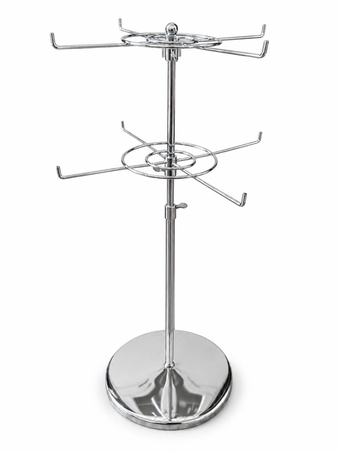 Custom 4-arm spinner display rack, front view
